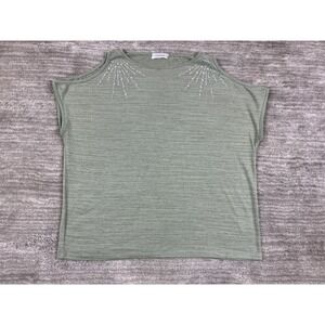Retrology Top Womens Medium Green Cold Shoudler Short‎ Sleeve Rhinestones